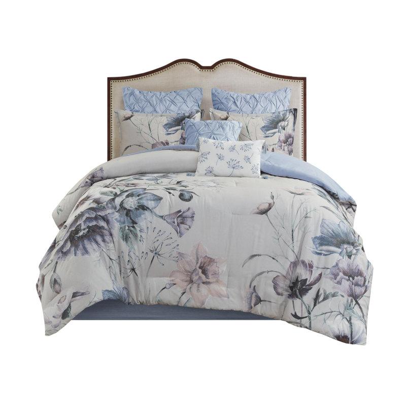 Ensemble d'édredon en coton percale 8 pièces, Bleu, Édredon grand + 7 articles supplémentaires