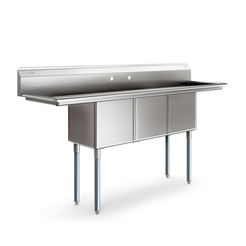 75 in Three Compartment Commercial Sink, Bowl Size 15x15x14, 16 Gauge Stainless-Steel with 2 Drainboards (KM-SC151514-15B316)