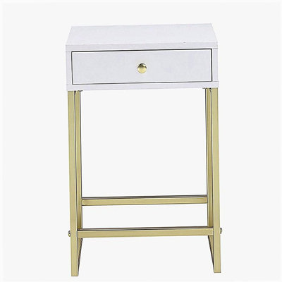 White and brass 1-drawer side table