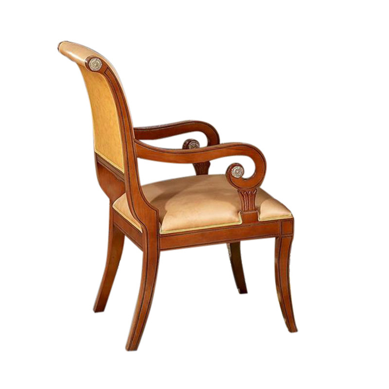 Empire Leather Arm Chair in Beige/Walnut, Beige, Walnut