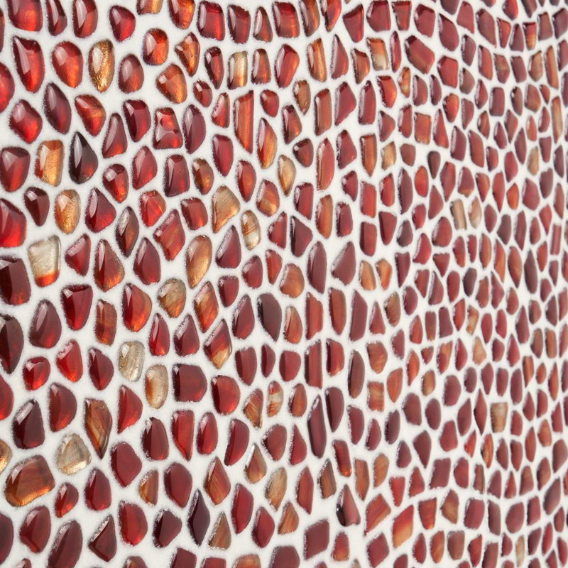 Komorebi 12x12 Pebble Polished Glass Mosaic Tile, Bonfire Red