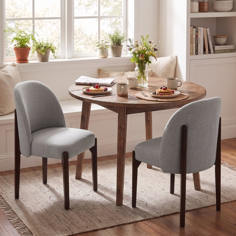 Ensemble de 2 chaises de salle à manger en bois rembourrées en tissu, Ensemble de 2, Gris