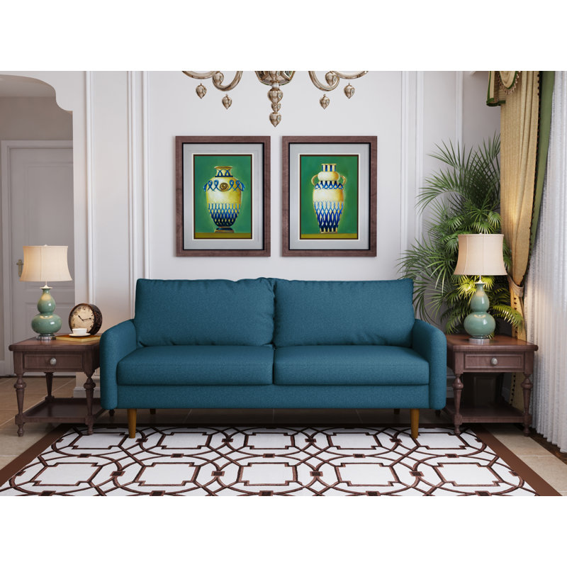 69.5' Round Arm Contemporary Style Sofa, Teal Blue