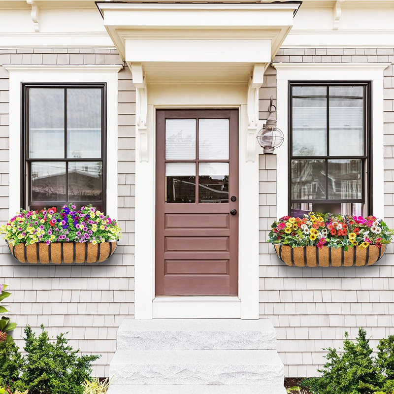 4Pcs 30" Window Box Deck Railing Planter With Coco Liner, Metal ...