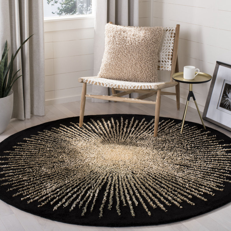 Tapis noir / beige en laine touffetée à la main Olivarria, Round 8'