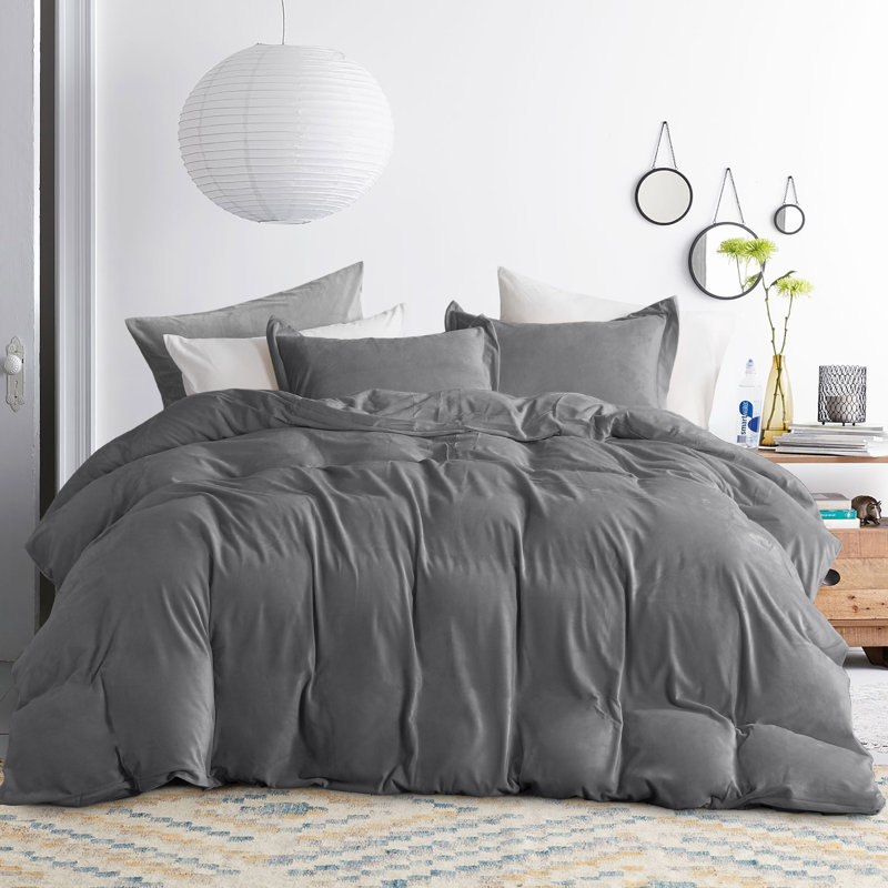 3 Pieces Comforter Cover Set, Flannel Duvet Cover Set With Zippered - NTBAY, Queen, Smoke Gray