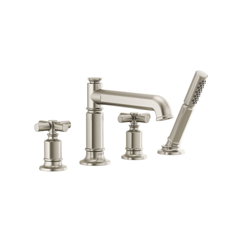 Invari® Roman Tub Faucet with Handshower, Luxe Nickel, Cross