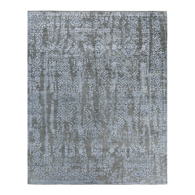 Tapis noué à la main de conception unique Ikat - vert, 8 pi 1 po x 10 pi 1 po