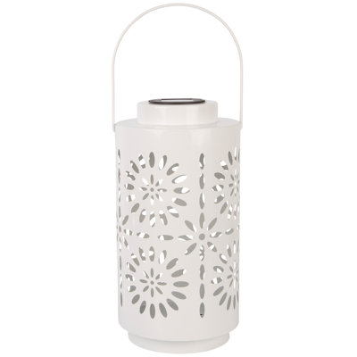 12"H White Flower Solar Lantern