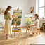 Studio H-Frame Easel Holds Canvas Up to 35.83" Solid Beech Wood Frame, For Artists Painting, Sit or Stand Adjustable Height, Multi-Function Wooden Art Easel with Storage Drawer, Natural Color