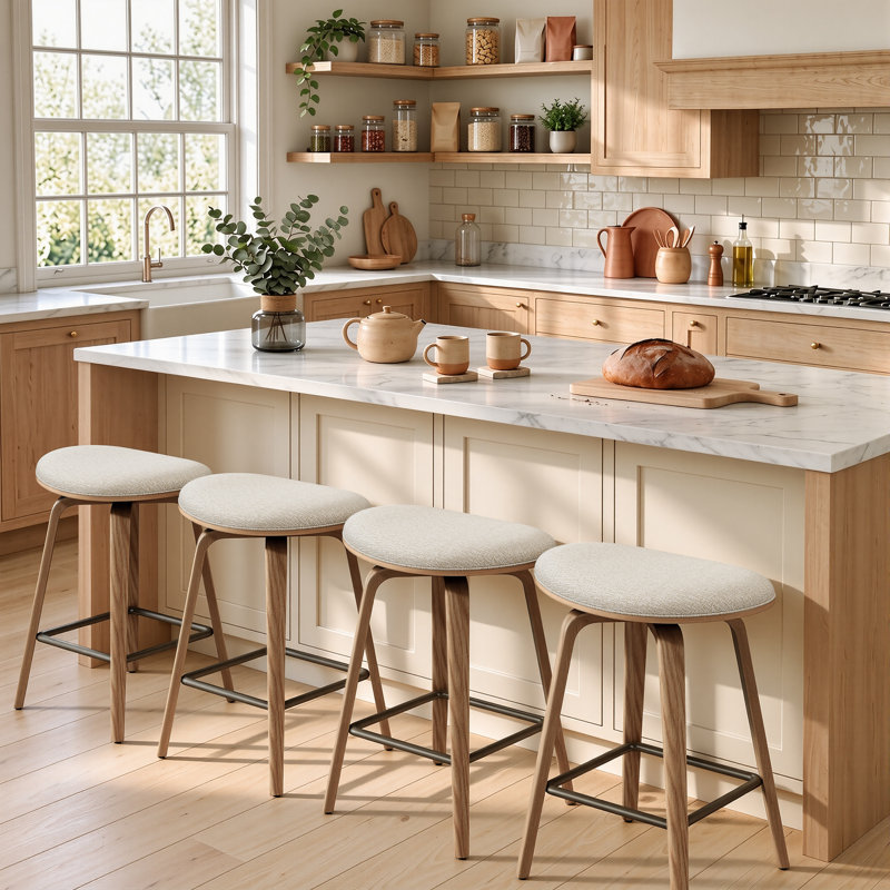 Swivel Upholstered Counter Stool, Beige, 2