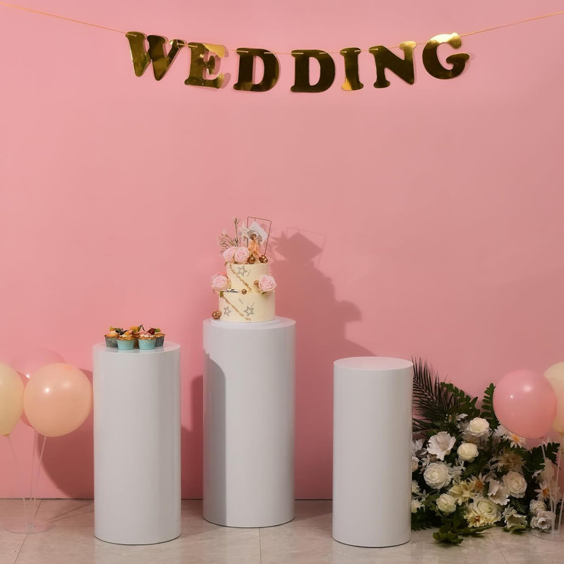 3 pièces de présentoir à cylindre en métal blanc pour décoration de fête de Noël (23,6 pouces 25,6 pouces 27,6 pouces de hauteur)