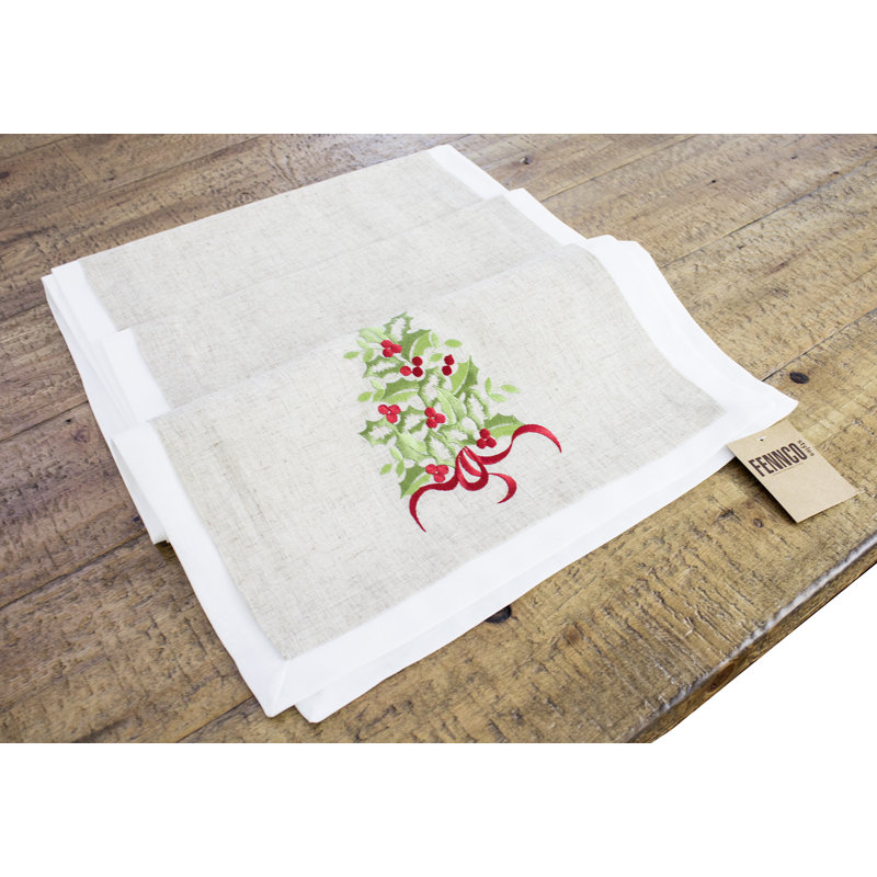 Chemin de table sapin de Noël naturel et blanc, L 96 po x l 16 po