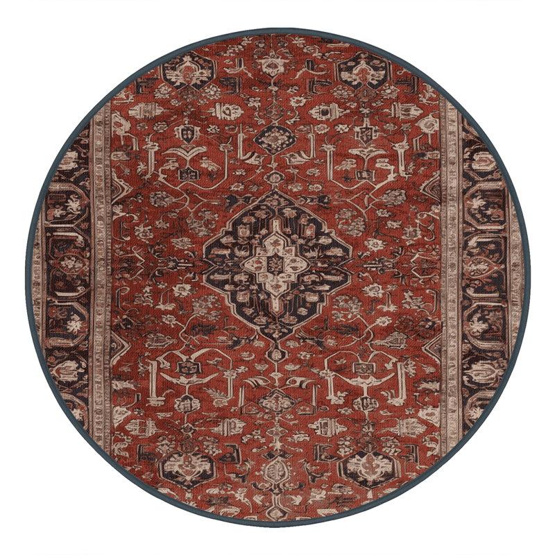 Machine Washable Persian Brown Area Rug, Round 8'