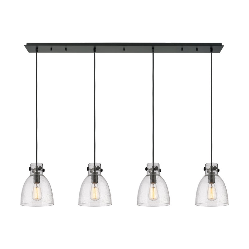 Luminaire suspendu en forme de cloche à 4 lumières Amrith, Bullé, Noir mat