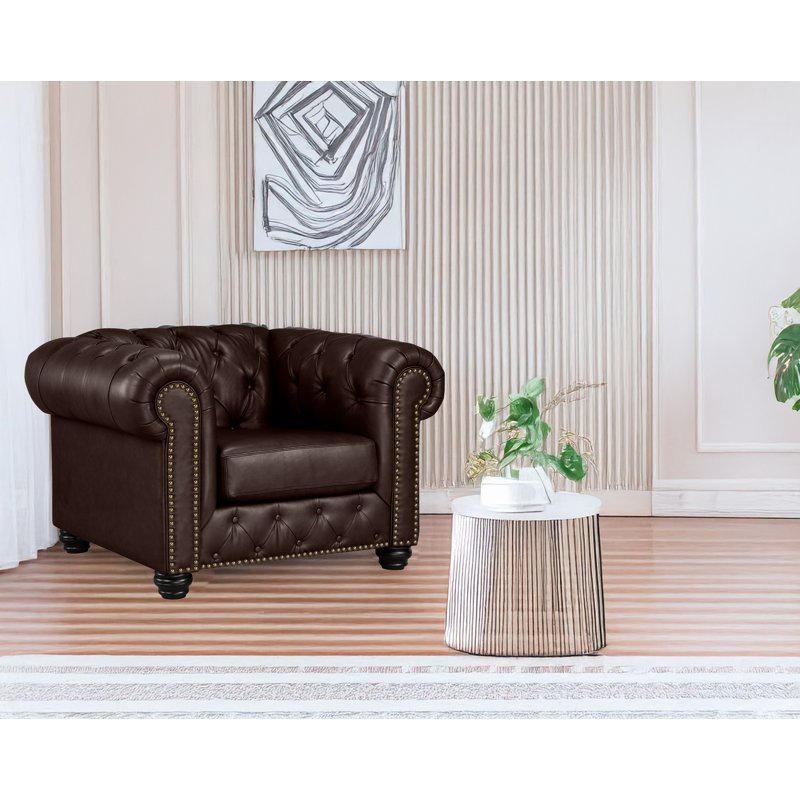 Toddington 48" Wide Tufted Genuine Leather Armchair, Espresso Leather Match