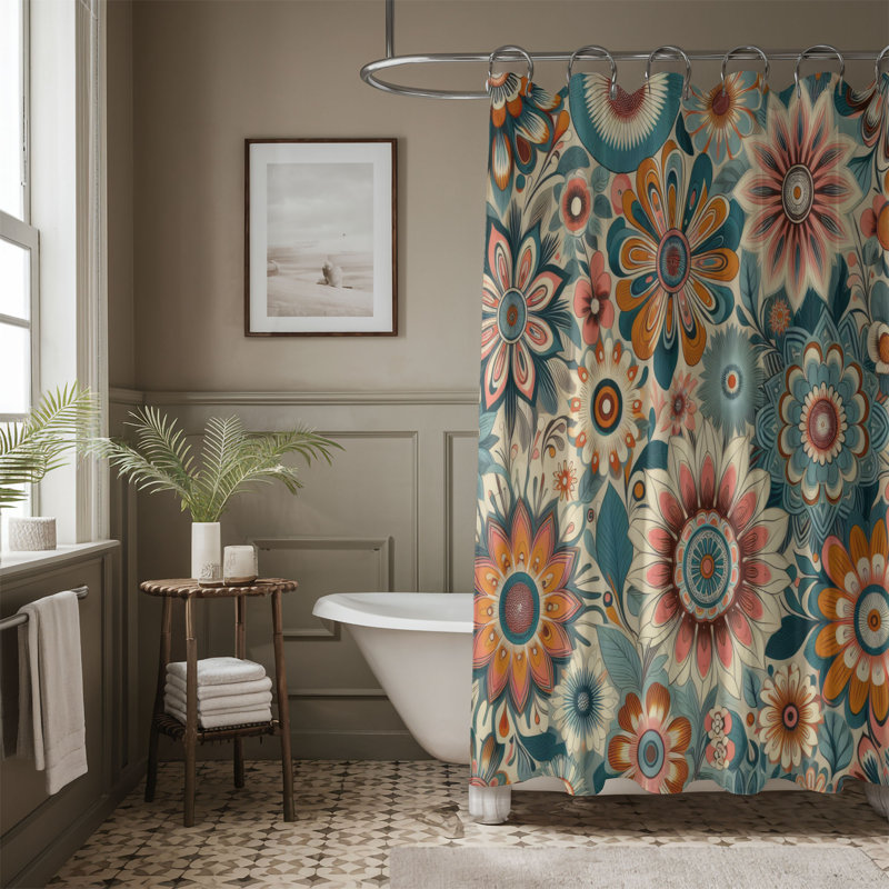 Rideau de douche standard 1 pièce Retro Boho Blooms, H 74 po x l 40 po