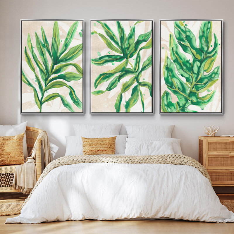 Parchment Palms I - Ensemble de 3 cadres flottants sur toile, H 40 po x l 78 po, Argent