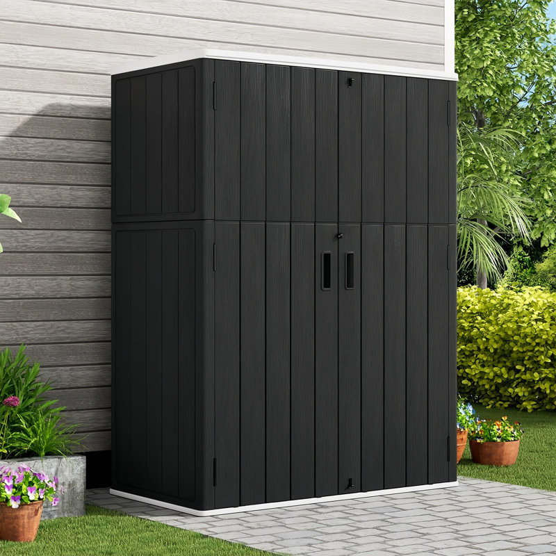 Armoire de rangement verticale en résine à deux portes avec plancher Decksplore 420 gallons, Noir
