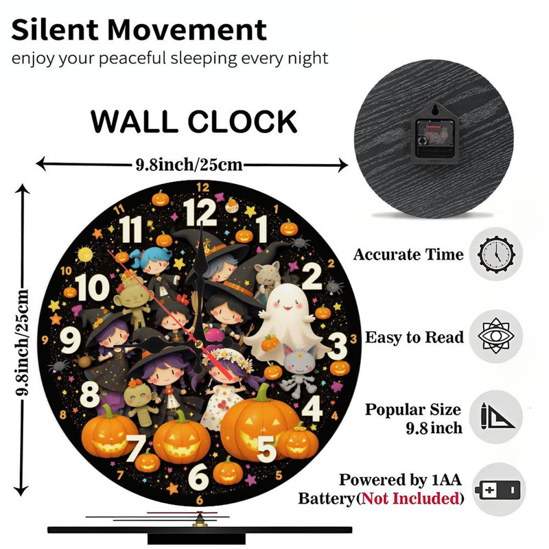 Halloween witches pumpkins clock