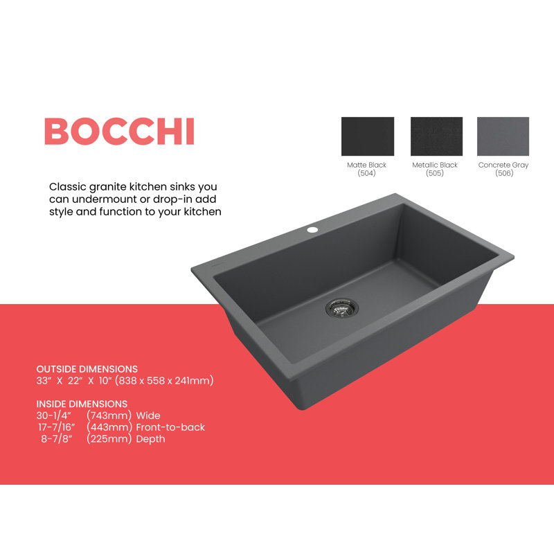 Campino 33'' L Single Basin Kitchen Sink, Concrete Gray