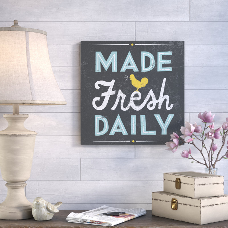 Art textuel sur toile tendue, "rétro gamelle (fabriquée fraîche daily)", H 12 po x l 12 po x P 1,5 po