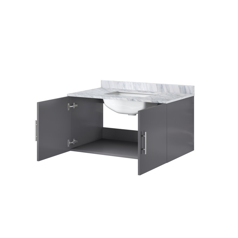 Meuble-lavabo avec plateau en marbre de Carrare, Gris foncé, Marbre