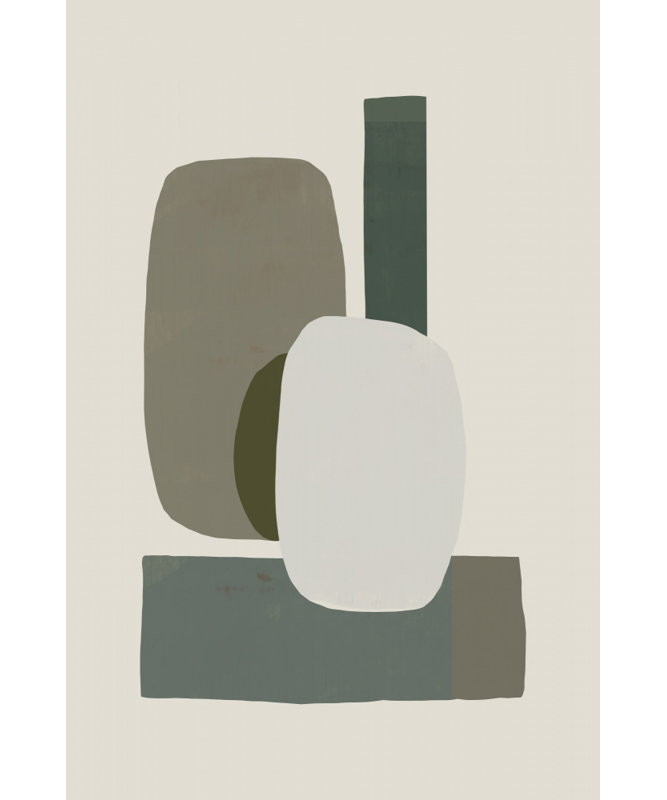 Balanced Green Shapes by Cartissi — Abstract Wall Art, 24 × 36, Matted Framed Print, Tan