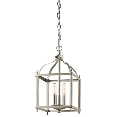 2-Light Brushed Nickel Traditional Cage Pendant