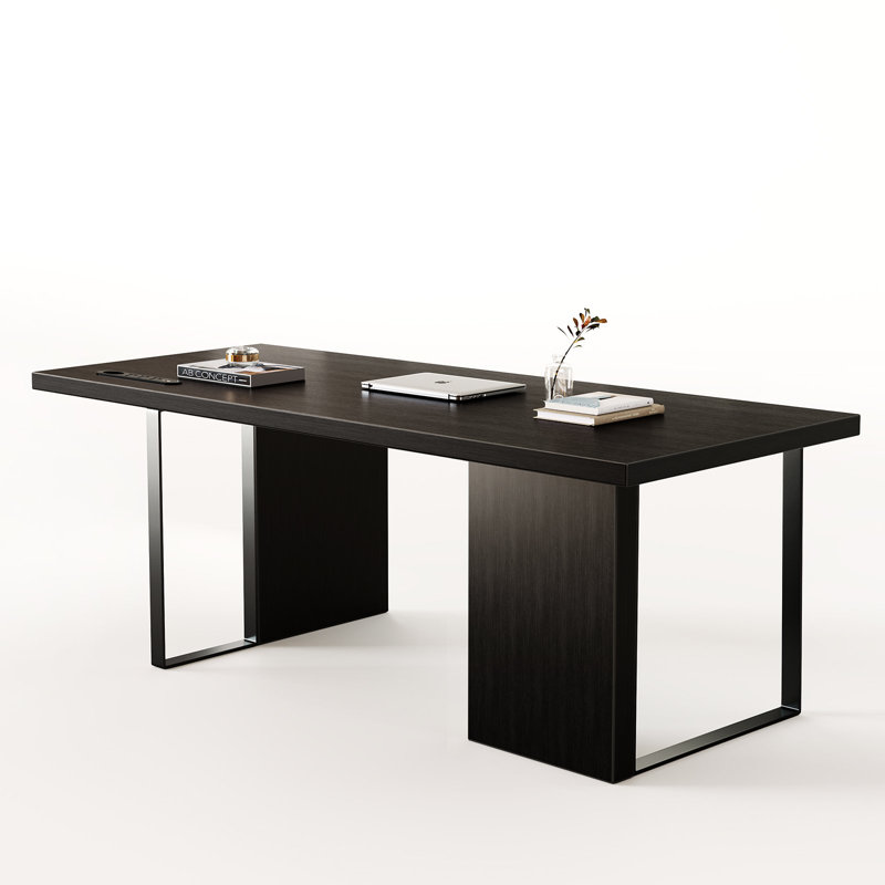 60-inch Executive Desk With 2" Thick Desktop And Built-in Power Outlet, Black