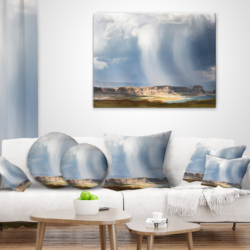 Lake Powell sous les nuages - coussin à imprimé paysage, 16 po x 16 po, Coussin décoratif