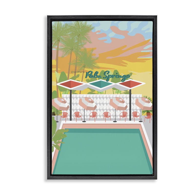  «Palm Springs Pool Time» par Jen Bucheli, Cadre noir, H 25 po x l 17 po