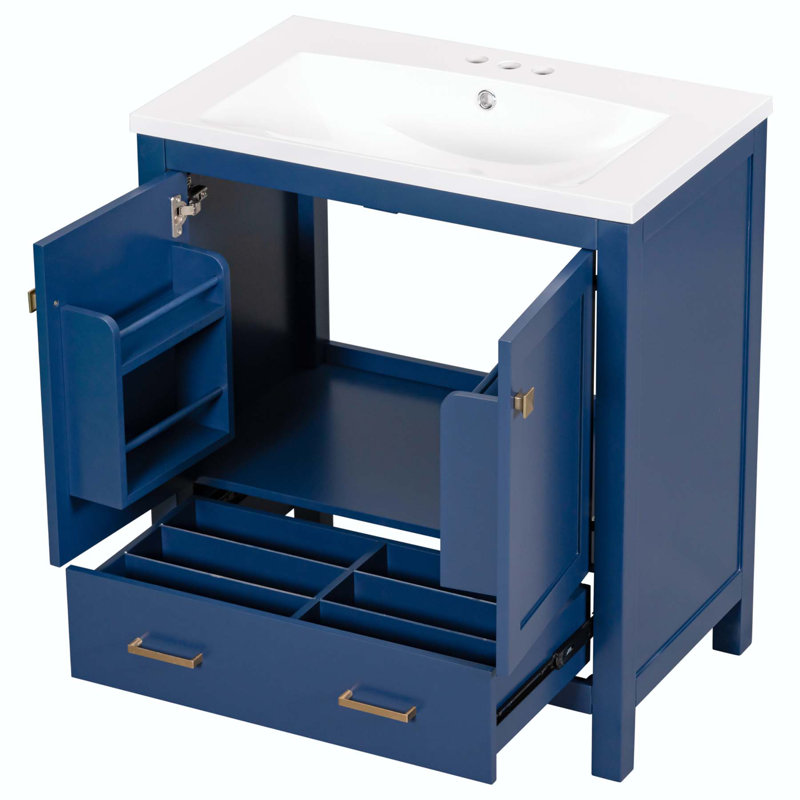 Meuble-lavabo simple 30 po avec plateau en résine Cordle, Bleu