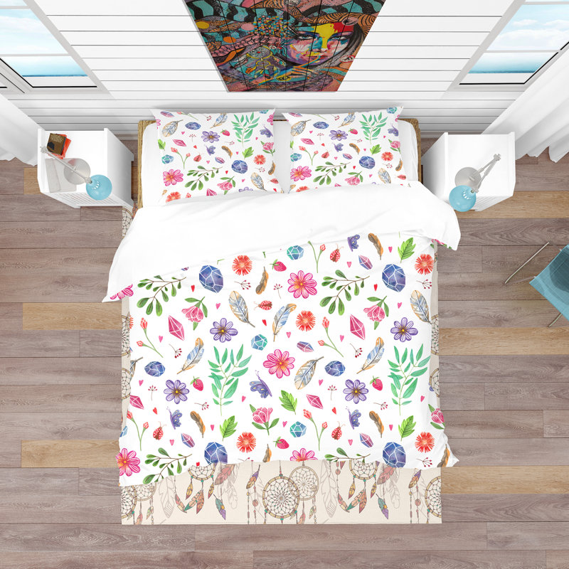 Ensemble de housse de couette bohème et éclectique, Housse simple + 1 taie décorative