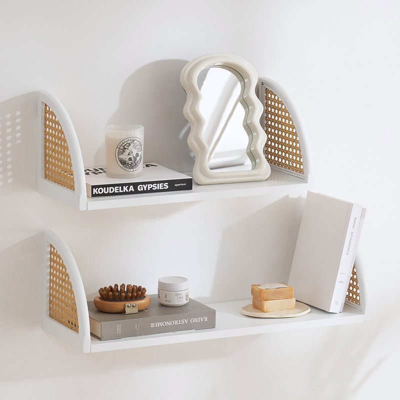 2 Piece Wood Floating Shelf, White, 40.6 cm