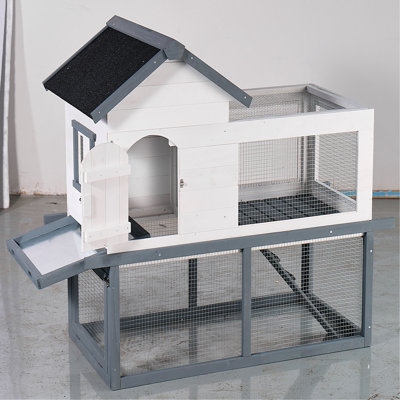 Poulailler imperméable extérieur / intérieur en bois à deux niveaux de 53 pouces avec cage de toit, escalier et plateau de nettoyage amovible; Convient aux petits et moyens animaux de compagnie.
