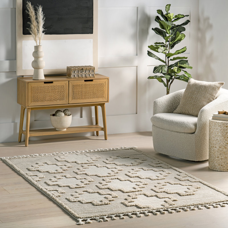 Polina Geometric High-Low Tasseled Area Rug, Rectangle 8' x 10'