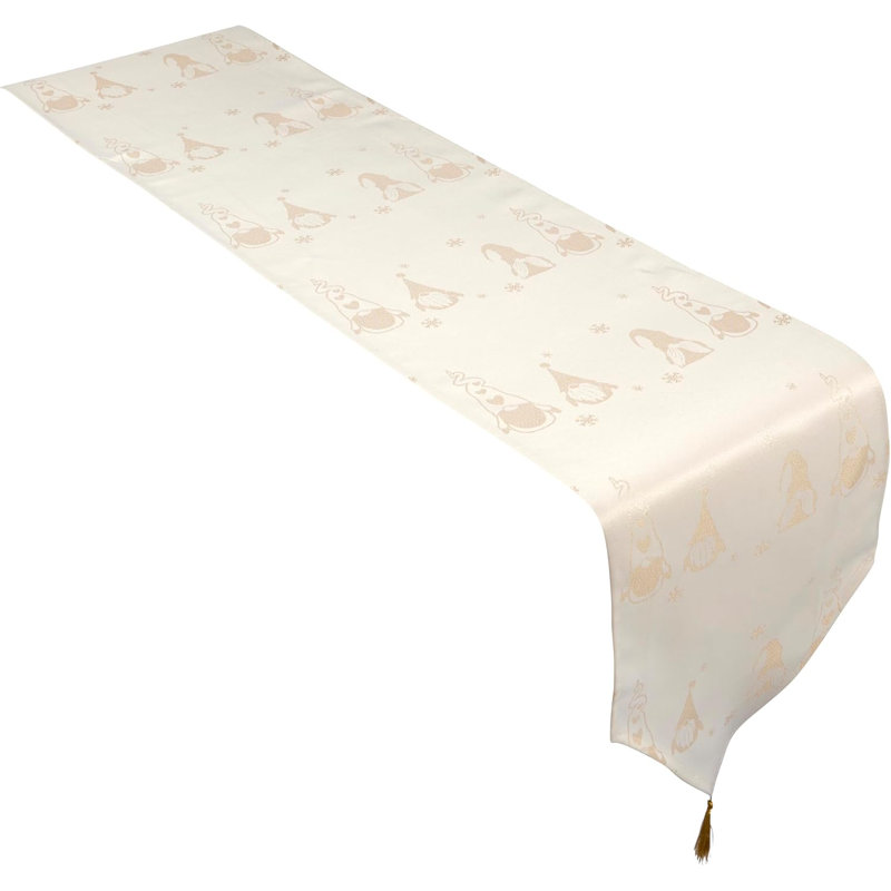 Christmas Metallic Gonk Tasselled Table Runner, 244 x 13cm, Cream