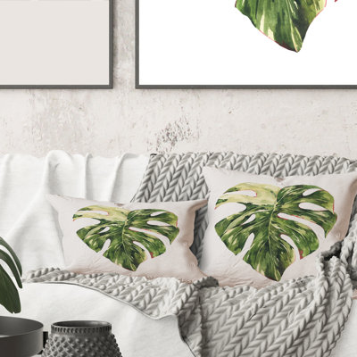 Rectangle, feuilles vertes tropicales dans Summer Times III - Coussin décoratif imprimé tropical