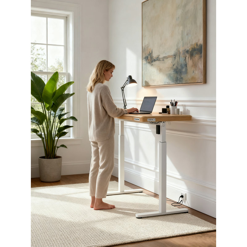 Allurine Height Adjustable Standing Desk with Drawers, USB & Wireless Charger