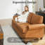 Canapé de 85 po de luxe, canapé confortable en simili cuir 3 places avec accoudoirs roulés et garniture cloutée, brun