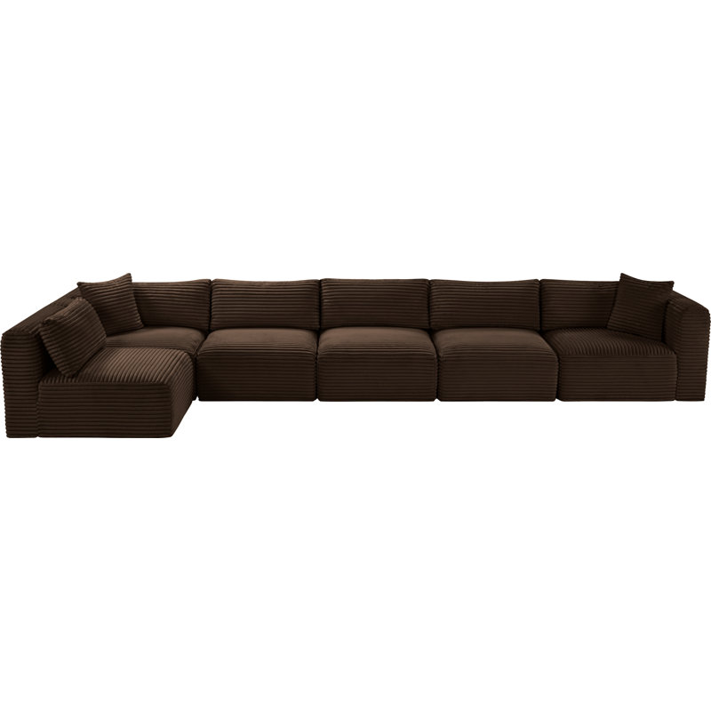 Canapé modulaire en L Carmean Performance, Velours côtelé texturé brun, 4 sans accoudoirs, 2 en coin