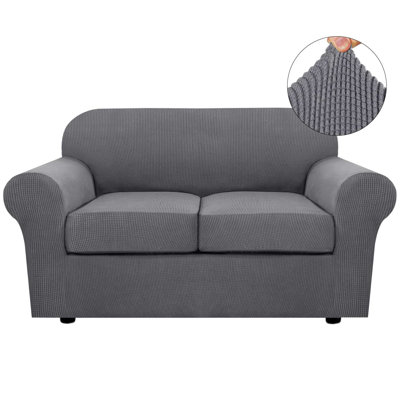 Housses de canapé extensibles 3 pièces lavables à la machine avec 2 housses de causeuse pour coussins de salon 1 housse de base et 2 housses de coussin en tissu jacquard plus épais