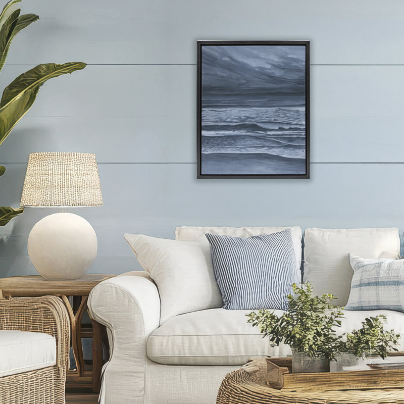 Cadre flottant Dramatic Sea Storm Coast, design par Grace Popp, Cadre flottant noir de jais, H 21 po x l 17 po