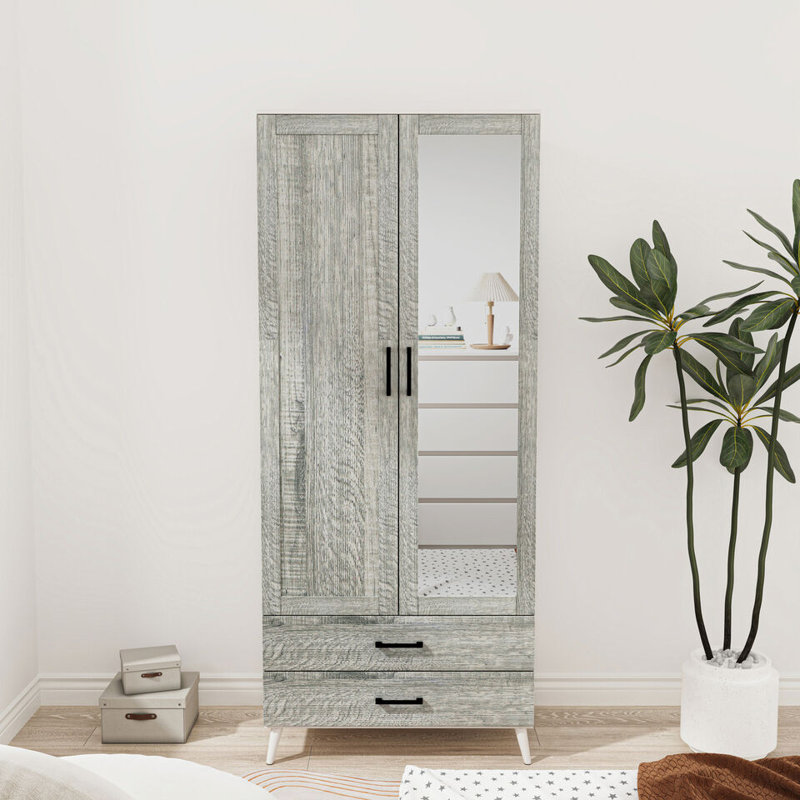 Bostick Solid Wood Wardrobe, White Ash Grey