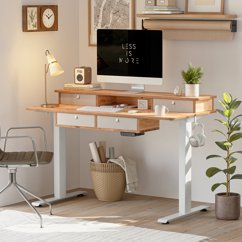 Bureau debout à hauteur ajustable Euri, H 50 po x l 48 po x P 24 po, Rustique clair / blanc
