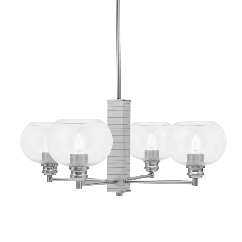 Lustre à 4 lumières Edge avec verre à bulles transparent 7 po, Nickel brossé
