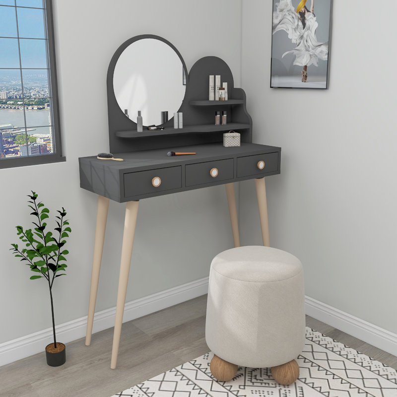 Dressing Table with Mirror and Drawer Cindy, Anthracite
