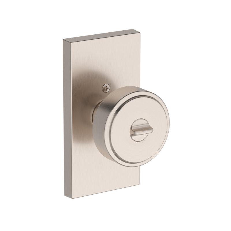 Vashon Keyed Entry Knob with Contemporary 5in Rose in Lifetime (PVD) Satin Brass, Satin Nickel