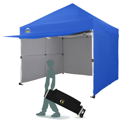 Commercial 10 Ft. W x 10 Ft. D Pop Up Canopy Tent with 1 Extended Awning Blue